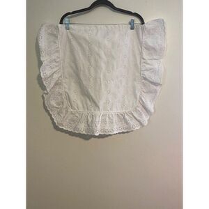 Vintage White Eyelet Ruffle Apron With Ties Handmade Cottagecore Grandmacore